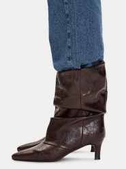 DeeZee Botki CEO-WS25319-02 Brązowy. Brązowe botki damskie DeeZee, z materiału, bez obcasa, na słupku, bez zapięcia. Za 199.99 zł.