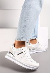 Białe Sneakersy na Podeszwie z Pianki ze Sznurowaniem i Błyszczącymi Detalami Weline. Białe obuwie sportowe damskie Renee, bez zapięcia. Za 89.99 zł.