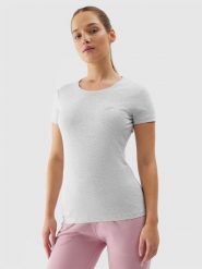 4F T-shirt slim gładki damski - szary M. Szare t-shirty damskie 4F, m, bez wzorów, z bawełny, bez kołnierzyka. W wyprzedaży za 29.99 zł.