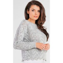 Ażurowy Sweter z Ozdobnym Wykończeniem - Szary. Szare swetry klasyczne damskie Awama, uniwersalny, z materiału, bez kołnierzyka. Za 249.90 zł.