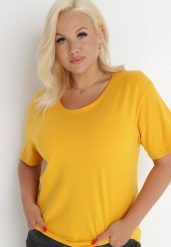 Żółty T-shirt Aetheriel. Żółte t-shirty damskie Born2be, xl, bez wzorów, z dzianiny, bez kołnierzyka. Za 29.99 zł.
