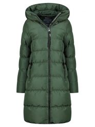 Geographical Norway Płaszcz zimowy "April" w kolorze ciemnozielonym rozmiar: XL. Zielone płaszcze damskie Geographical Norway, na zimę, xl, bez wzorów, z puchu, bez kaptura. Za 301.64 zł.
