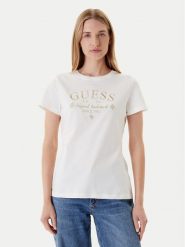 Guess T-Shirt V5YI03 I3Z14 Biały Regular Fit. Białe t-shirty damskie Guess, xxs, z aplikacjami, z bawełny, bez kołnierzyka. Za 109.99 zł.