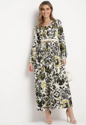 Zielona Satynowa Sukienka Maxi w Ornamentalny Wzór z Gumką w Talii Lainare. Zielone sukienki damskie Born2be, bez wzorów, z satyny, bez ramiączek. W wyprzedaży za 144.49 zł.