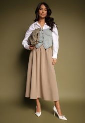 Beżowa Spódnica z Wiskozą o Rozkloszowanym Kroju Kenneira. Brązowe spódnice damskie Renee, na co dzień, m, bez wzorów, z jedwabiu, eleganckie, maxi. Za 79.99 zł.