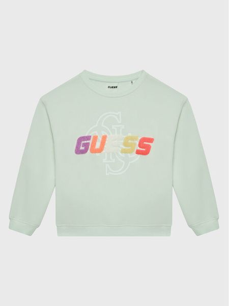 Guess Bluza J3GQ08 FL04P Zielony Regular Fit. Zielone bluzy dziewczęce Guess, z aplikacjami, z bawełny, bez ramiączek, bez kaptura. Za 159.99 zł.
