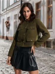 Żakiet - khaki. Brązowe marynarki i żakiety damskie Sinsay, l, bez wzorów, z materiału. W wyprzedaży za 37.99 zł.