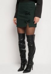 Ciemnozielona Spódnica z Wiskozą o Trapezowym Kroju z Kokardami Semianora. Zielone spódnice damskie Born2be, na spotkanie biznesowe, l, bez wzorów, z wiskozy, eleganckie, mini. Za 79.99 zł.