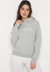 Szara Bluza z Kapturem Ozdobiona Nadrukiem Aidirra. Szare bluzy damskie Born2be, l, bez wzorów, z kapturem. Za 79.99 zł.