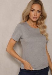 Ciemnoszary T-shirt Koszulka z Krótkim Rękawem i Okrągłym Dekoltem Tiarella. Szare bluzki damskie Renee, l, z aplikacjami, z jeansu, bez kołnierzyka, bez ramiączek. Za 19.99 zł.
