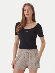 Guess T-Shirt V6GP04 K2969 Czarny Slim Fit. Czarne t-shirty damskie Guess, l, z aplikacjami, z lyocellu, bez kołnierzyka. Za 209.99 zł.