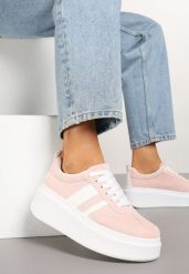 Różowe Sneakersy Klasyczne Tenisówki na Grubej Podeszwie z Koturnem Adessia. Czerwone obuwie sportowe damskie Renee, bez wzorów, z jeansu, bez zapięcia. Za 109.99 zł.