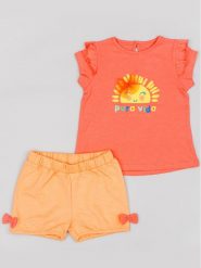 Zippy Komplet t-shirt i spodenki ZBGAP0602 23005 Pomarańczowy Regular Fit. Brązowe spodnie niemowlęce zippy, bez wzorów, z bawełny. Za 99.99 zł.