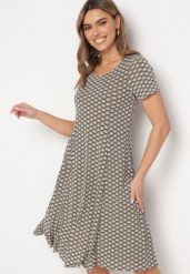 Zielono-Beżowa Letnia Sukienka z Wiskozy w Mozaikowy Wzór Ivalia. Zielone sukienki damskie Born2be, bez wzorów, z wiskozy, bez ramiączek. Za 74.99 zł.