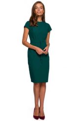 Minimalistyczna Ołówkowa Sukienka z Przeszyciami - Zielona. Zielone sukienki damskie MOE, bez wzorów, z elastanu, wizytowe, bez ramiączek. Za 254.90 zł.