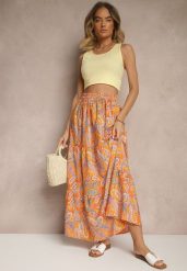 Pomarańczowa Spódnica Rozkloszowana High Waist z Motywem Paisley Nevolissa. Brązowe spódnice damskie Renee, na co dzień, l, z aplikacjami, maxi. Za 49.99 zł.