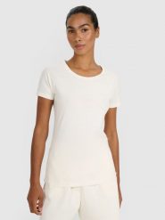 4F T-shirt slim z nadrukiem damski - biały XXL. Białe koszulki sportowe damskie 4F, uniwersalny, bez wzorów, z bawełny, bez ramiączek. Za 59.99 zł.