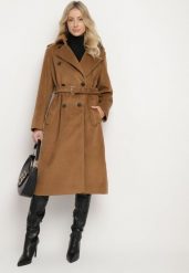 Bluza z Kominem i Kapturem - Pudrowa. Brązowe bluzy damskie MOE, l, bez wzorów, z bawełny. Za 284.90 zł.