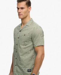 Superdry Krótka koszula plażowa z nadrukiem bawełna-len. Zielone koszule damskie Superdry, na lato, xl, bez wzorów, z bawełny, klasyczne, bez kołnierzyka, bez ramiączek. Za 301.95 zł.