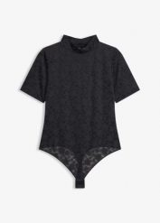 Body ze stringami z miękkiego materiału. Czarne body i gorsety bonprix, bez wzorów. Za 109.99 zł.