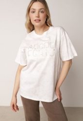 Biały Oversizowy T-shirt z Bawełny Zdobiony Haftem z Cekinami Pidella. Białe t-shirty damskie Born2be, m, z aplikacjami, z bawełny, bez kołnierzyka. Za 59.99 zł.