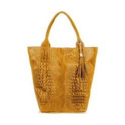 Shopper bag skórzany croco musztardowy L94. Szare shopper bag z aplikacjami, z materiału, małe, bez dodatków. Za 230.99 zł.
