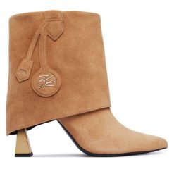 Botki KARL LAGERFELD. Brązowe botki damskie KARL LAGERFELD, bez obcasa, na słupku, bez zapięcia. Za 1,164.00 zł.
