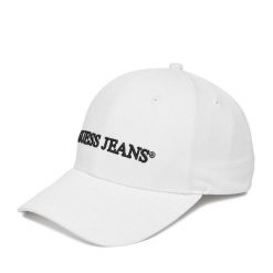 Czapka z daszkiem Guess Jeans. Białe czapki z daszkiem damskie Guess Jeans, z aplikacjami, z jeansu. Za 99.99 zł.