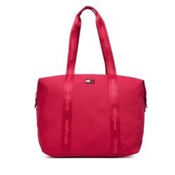Torebka Tommy Jeans. Czerwone shopper bag Tommy Jeans, z jeansu, bez dodatków. Za 329.99 zł.