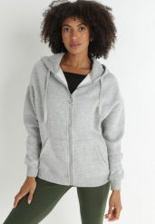 Szara Bluza z Kapturem i Suwakiem Oversize Hil. Szare bluzy damskie Born2be, m, bez wzorów, z dzianiny, z kapturem. Za 79.99 zł.