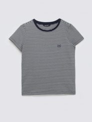 Koszulka damska w paski z haftem granatowa Zenaisa 403. Niebieskie koszulki damskie Big Star, l, bez wzorów, z dzianiny, bez kołnierzyka, bez ramiączek. Za 99.99 zł.