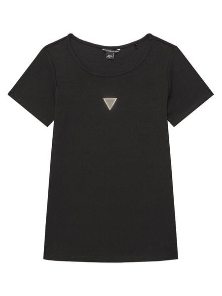 Guess T-Shirt J5YP03 KB1O1 Czarny Regular Fit. Czarne koszulki i t-shirty dziewczęce Guess, z aplikacjami, z bawełny, bez kołnierzyka, bez ramiączek. Za 79.99 zł.