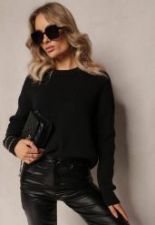 Czarny Dzianinowy Sweter z Okrągłym Dekoltem Aissorne. Czarne swetry klasyczne damskie Renee, na zimę, z dzianiny, bez kołnierzyka. Za 69.99 zł.