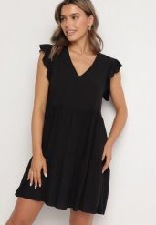 Czarna Rozkloszowana Sukienka z Bawełny Ozdobiona Falbankami Natiriane. Czarne sukienki damskie Born2be, bez wzorów, z bawełny, eleganckie, bez ramiączek. W wyprzedaży za 46.74 zł.