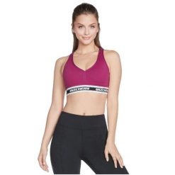Biustonosz sportowy damski Skechers Go Walk Jacquard Bra. Fioletowe biustonosze sportowe damskie Skechers, bez wzorów, z elastanu. Za 149.99 zł.