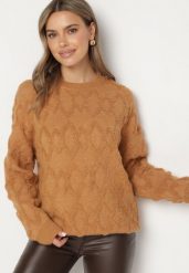 Brązowy Sweter o Luźnym Kroju i Wzorzystym Splocie ze Ściągaczami Elondrae. Brązowe swetry klasyczne damskie Born2be, uniwersalny, z bawełny, bez kołnierzyka. Za 149.99 zł.