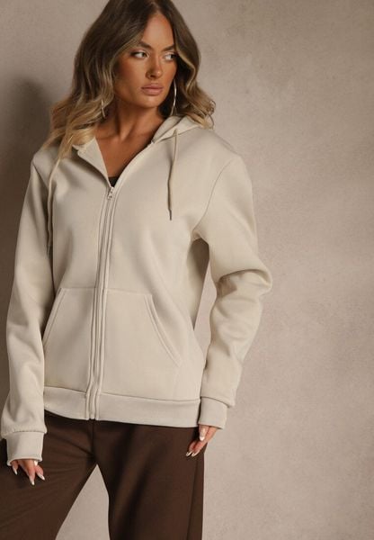 Beżowa Bluza Rozpinana z Kapturem z Bawełną Ozdobiona Sznurkami Odiola. Brązowe bluzy damskie Renee, l, z aplikacjami, z bawełny, z kapturem. Za 59.99 zł.