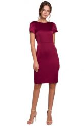 Bordowa Elegancka Sukienka z Dekoltem Typu Woda. Czerwone sukienki damskie MAKEOVER, bez wzorów, z elastanu, eleganckie, bez ramiączek. Za 219.90 zł.
