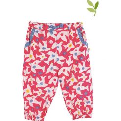 Spodnie "Fly Away" w kolorze różowym ze wzorem. Czerwone spodnie niemowlęce Organic Fashion for Kids, z nadrukiem, z bawełny. W wyprzedaży za 60.95 zł.