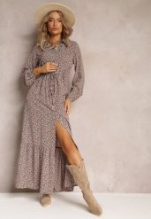 Brązowa Sukienka Phinene. Brązowe sukienki damskie Renee, z aplikacjami, z zamszu, boho, bez ramiączek. W wyprzedaży za 107.99 zł.