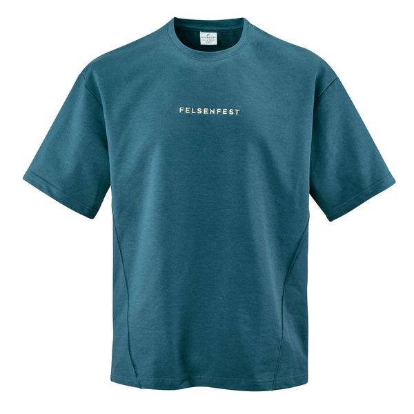 Koszulka boulderingowa Oversized Volumes. Niebieskie koszulki damskie FELSENFEST, bez wzorów, z bawełny, bez kołnierzyka, bez ramiączek. Za 159.99 zł.