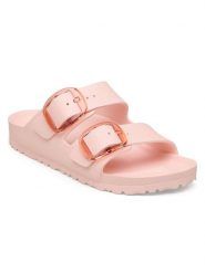 Birkenstock Klapki "Arizona Big Buckle" w kolorze jasnoróżowym rozmiar: 40. Różowe klapki damskie Birkenstock, bez wzorów, z otwartym noskiem, bez obcasa, bez zapięcia. Za 239.95 zł.