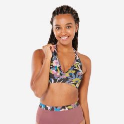 Góra kostiumu kąpielowego surfingowego damska Olaian Ana Azalea. Czerwone bikini OLAIAN, bez wzorów, z elastanu. Za 89.99 zł.