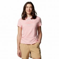 Koszulka techniczna damska Columbia Ruby Springs Graphic Fit Short Sleeve. Czerwone koszulki sportowe damskie Columbia, s, bez wzorów, bez ramiączek. Za 79.99 zł.
