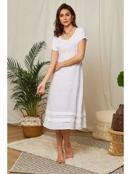 Lin Passion Lniana sukienka w kolorze białym rozmiar: 34/36. Białe sukienki damskie Lin Passion, bez wzorów, ze lnu, klasyczne, bez ramiączek. Za 113.99 zł.