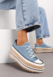 Niebieskie Trampki na Grubej Podeszwie przed Kostkę Aneerla. Niebieskie trampki damskie Born2be, bez wzorów, z jeansu, przed kostkę, bez zapięcia. Za 89.99 zł.