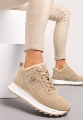 Ciemnobeżowe Ocieplane Sneakersy na Platformie Appopis. Brązowe obuwie sportowe damskie Renee, z jeansu, bez zapięcia. Za 109.99 zł.