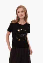 Bawełniana koszulka T-ASTRO. Czarne koszulki damskie Volcano, m, bez wzorów, z bawełny, bez kołnierzyka, bez ramiączek. Za 59.99 zł.