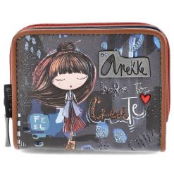 Granatowy Stylowy Portfel Damski Anekke. Niebieskie portfele damskie Anekke, z aplikacjami, z materiału. Za 129.00 zł.