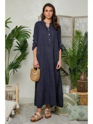 Lin Passion Lniana sukienka w kolorze granatowym rozmiar: 38/40. Niebieskie sukienki damskie Lin Passion, bez wzorów, ze lnu, klasyczne, bez ramiączek. Za 166.88 zł.